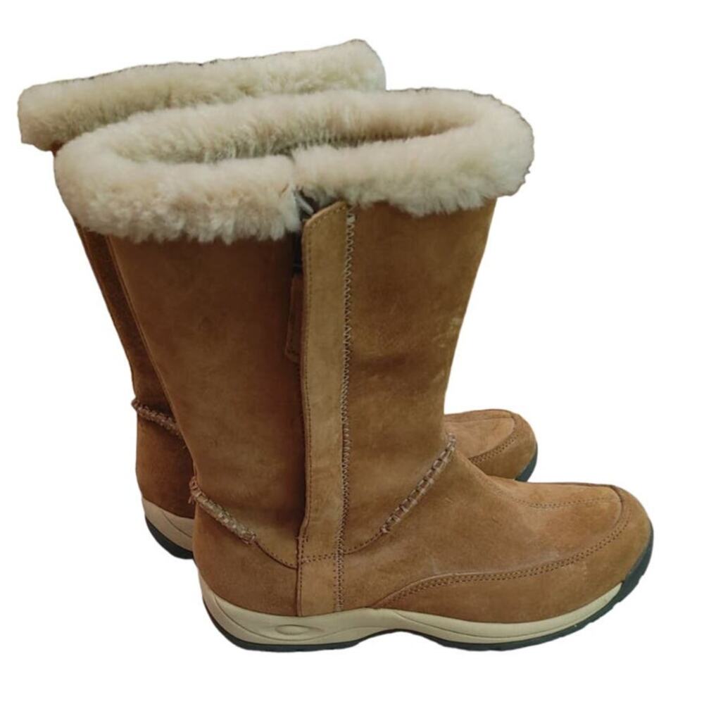 EActive Womens Leather Boots Essuma Winter Real Fur 8.5 Brown Zip Up